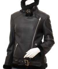 Womens Lambskin Black Shearling Leather Jacket