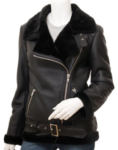 Womens Lambskin Black Shearling Leather Jacket