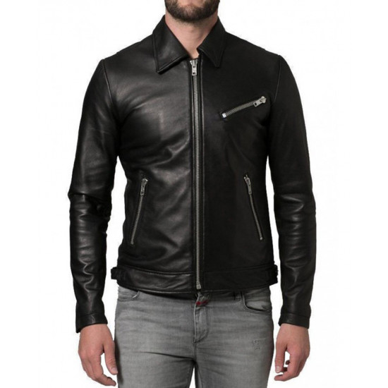 Alex Black Leather Biker Jacket | Worldwide Shipping