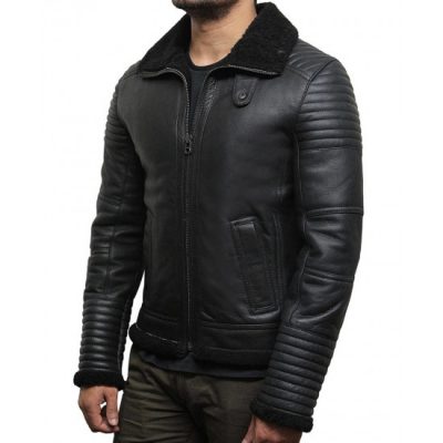 mens-sheepskin-padded-sleeves-casual-black-leather-jacket