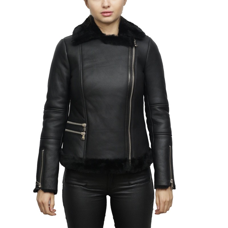 Carolyn Merino Shearling Leather Jacket | Worldwide Shipping