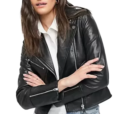Women Black Biker Leather Jacket